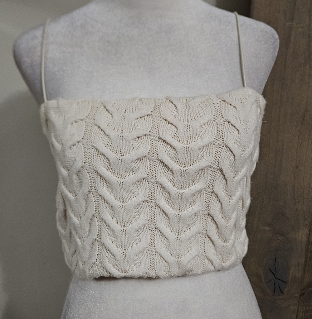 ZARA Cable Knit Cropped Stretch Sleeveless Top In Cream. Size Medium NWT - Picture 10 of 15